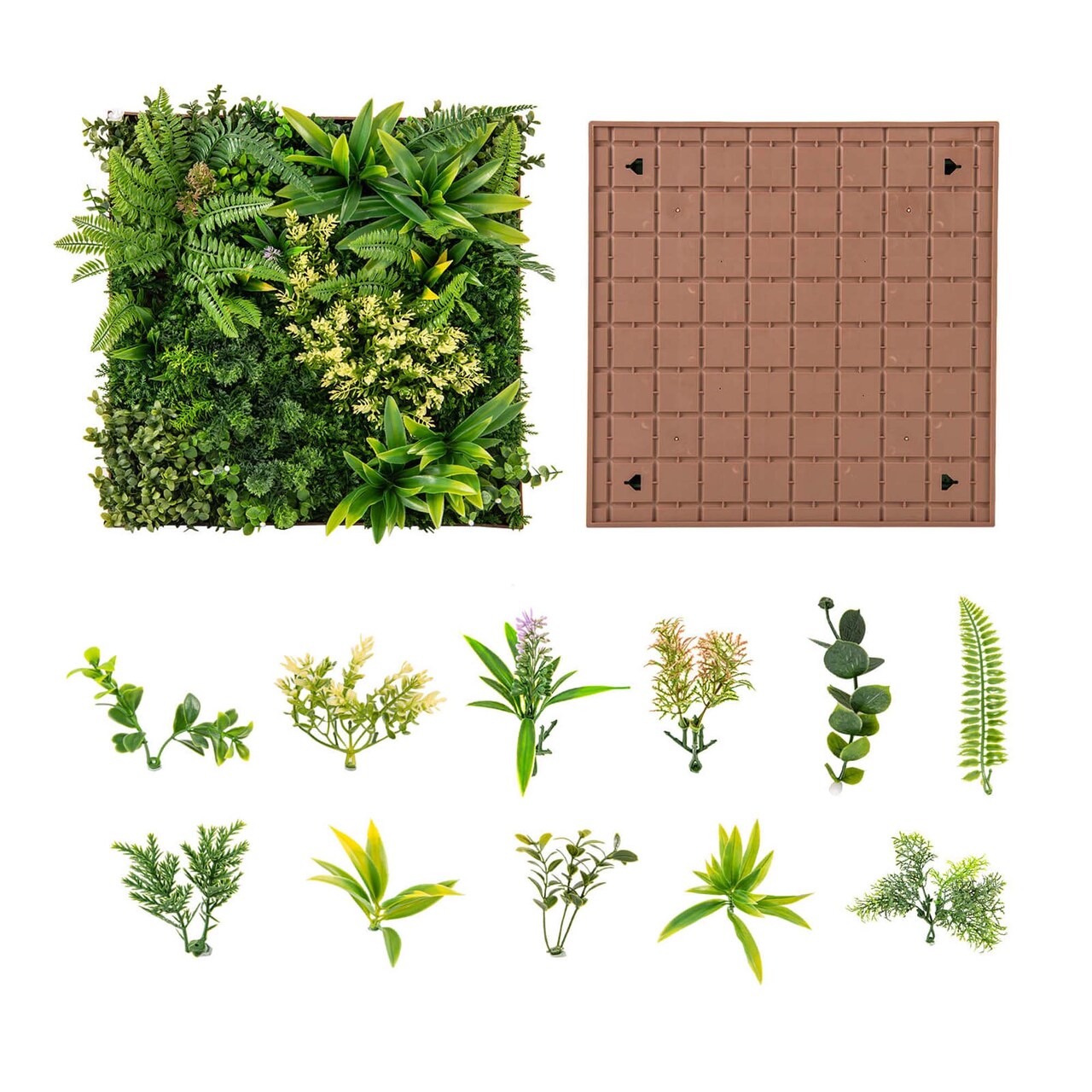Costway 2 Pack Square Framed Artificial Foliage Wall Art with 11 Types of Mixed Faux Plants